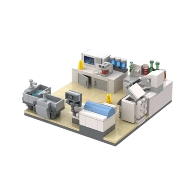 Medicinsk laboratorium Mursten Moc Bolig Model Legetøjshus Mursten Gadelandskab Børn By Street View Byggeklodser Sæt til Legetøj